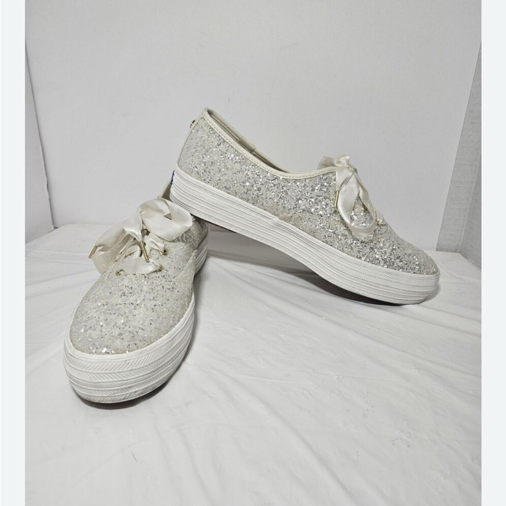 Sparkling Kate Spade ♠️ Cream Sneakers with Ribbon Laces - Picture 13 of 13